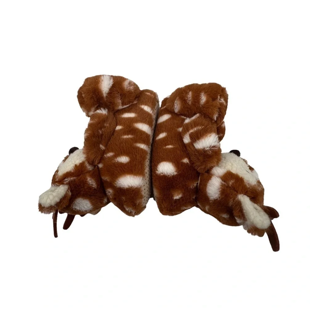 GAP Baby Brown Cream Faux Fur Sherpa Lined Reindeer Slippers Size Medium
